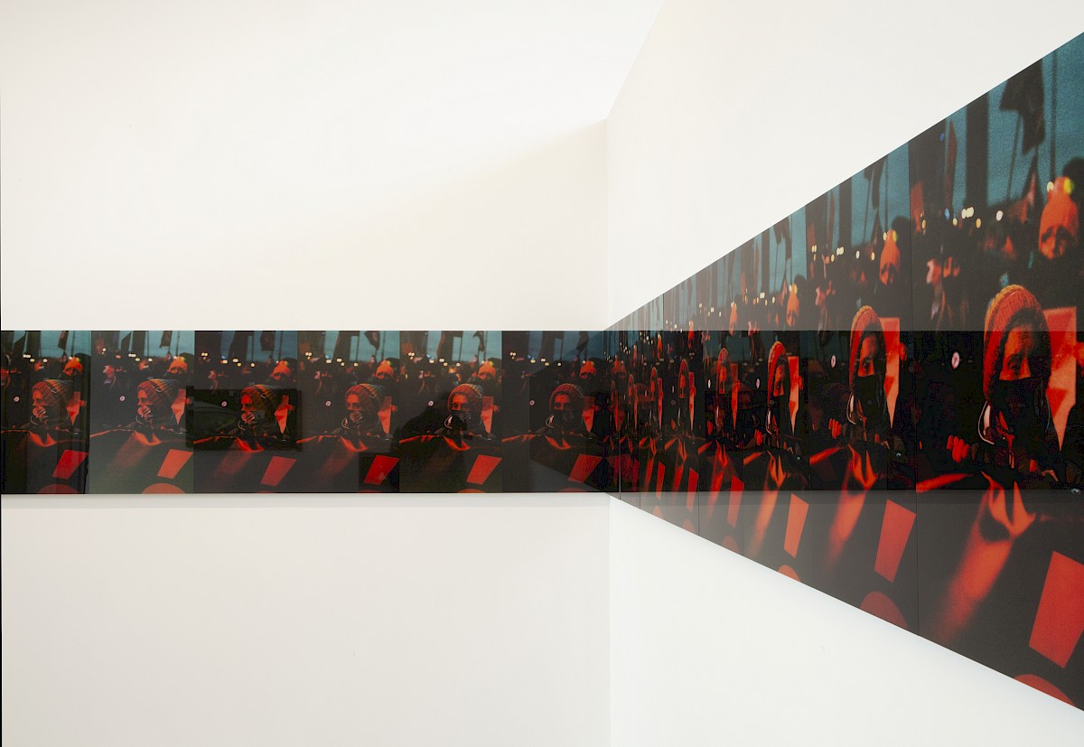 Image – Burst (Continuous Light), 2021 / 24 Lambda Prints on dibond behind perspex / 60 × 40 cm each, total installation 960 cm long / Installation Shot at Noorderlicht Fotofestival, Groningen, NL