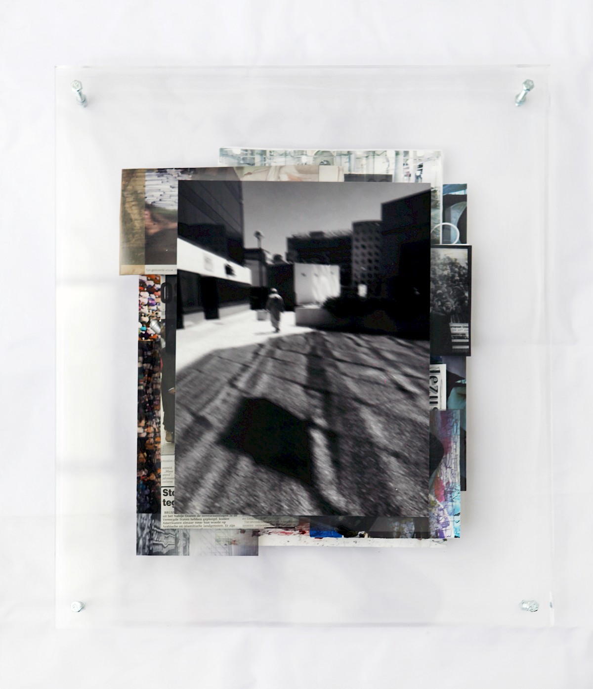 Image – Praying in public out loud (Bluetooth phone call), 2018, Hahnemühle print + archival collage between perspex plates, 45 × 52 cm, unique piece