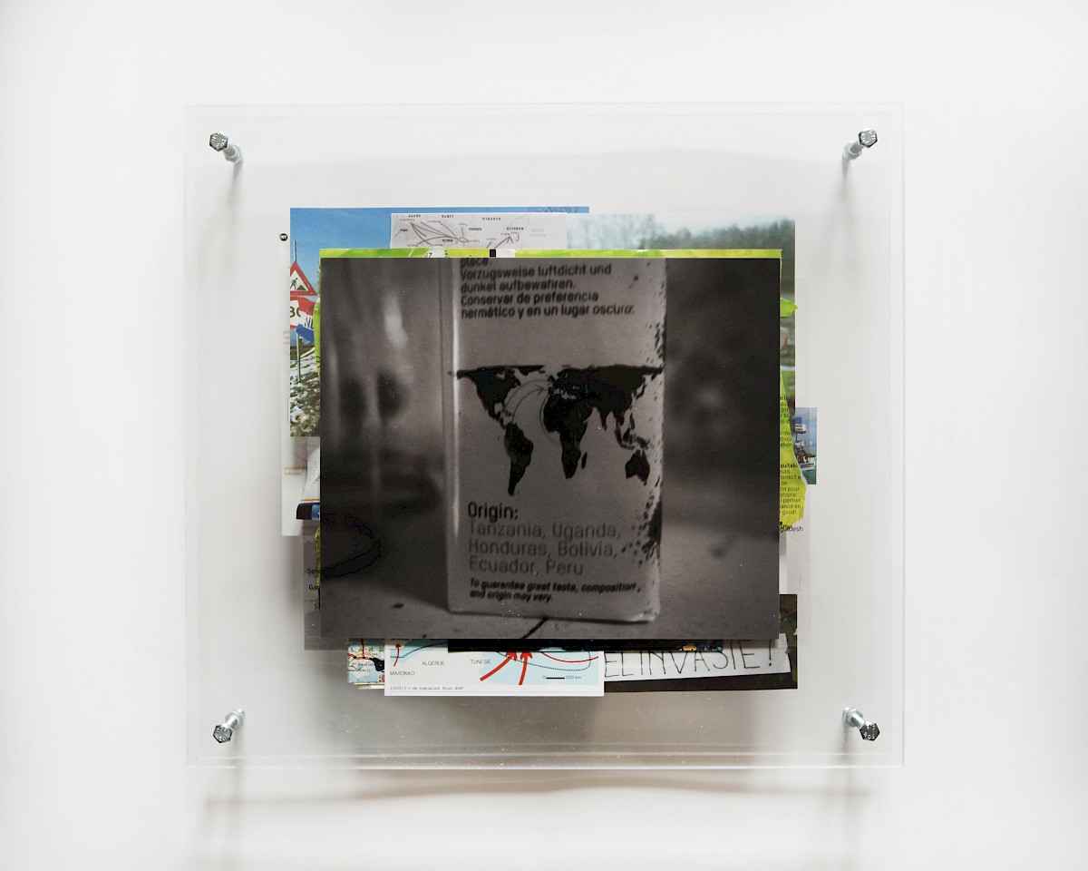Image – Coffee (No Invasion), 2018, Hahnemühle print + archival collage between perspex plates, 39 × 36 cm, unique piece