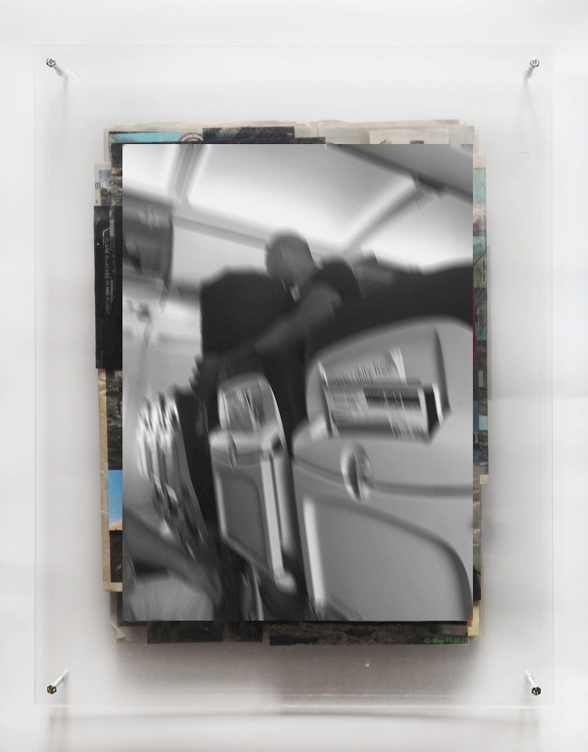 Image – Please don’t shout on the plane (especially not with a bag that clearly exceeds hand-luggage size regulations), 2018, Hahnemühle print + archival collage between perspex plates, 57 × 72.5 cm, unique Piece
