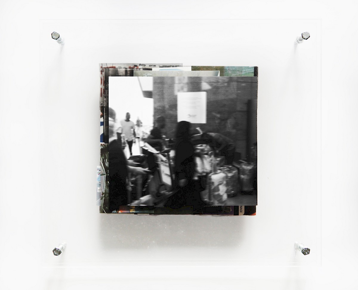 Image – I’m at Zaventem (Surrounded by luggage), 2018, Hahnemühle print + archival collage between perspex plates, 34 × 30 cm, unique piece