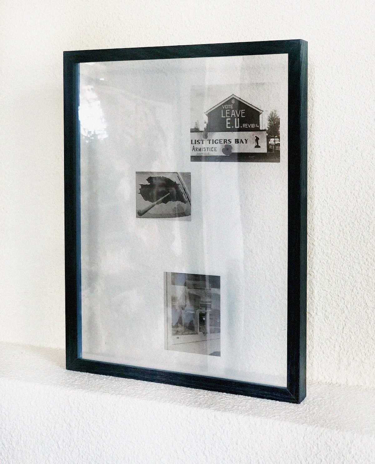 Image – Transparent Composition #1, 2019, b/w print on transparent foil, framed between glass + video projection, 40 × 30 cm