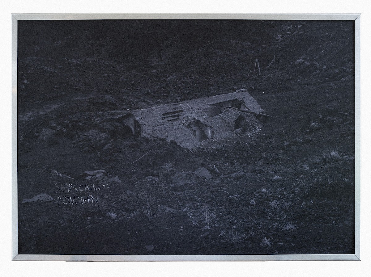 Image – Sub, 2019, print in aluminium light box with chalk writings, 118 × 85 cm