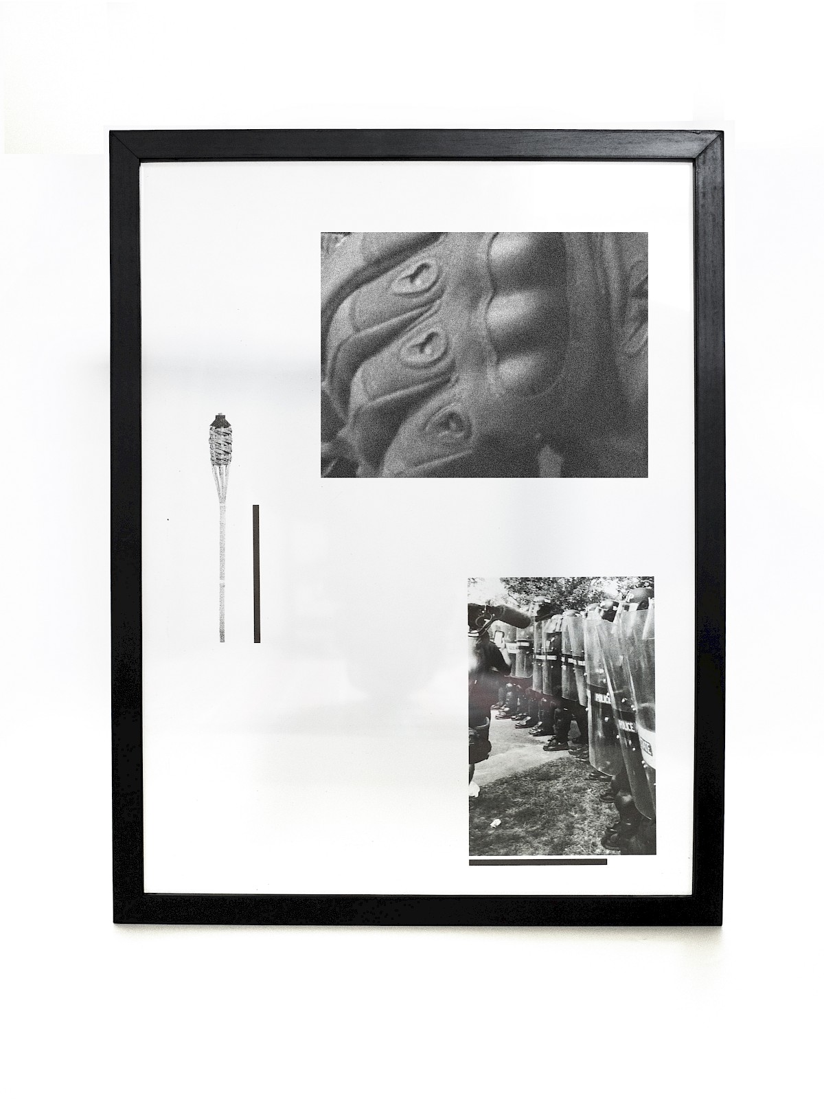 Image – Transparent Composition #3, 2019, b/w print on transparent foil, framed between glass + video projection, 40 × 30 cm