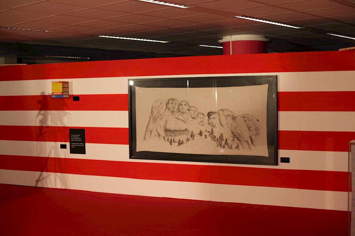 Image – To all the losers and the haters, this is 2050, 2017, charcoal drawing on bourette silk, framed, 214 × 109 cm, unique piece